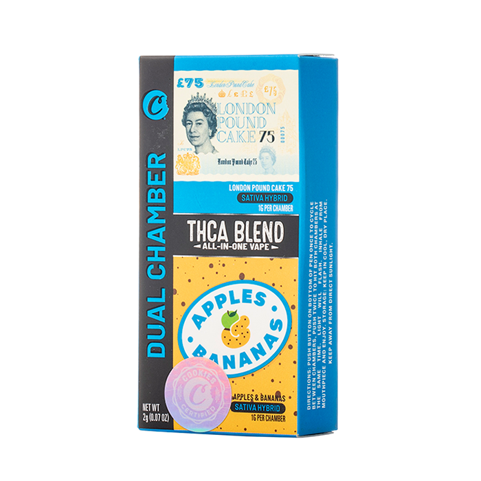 cookies dual chamber thca disposable vape london pound cake 75 apples and bananas