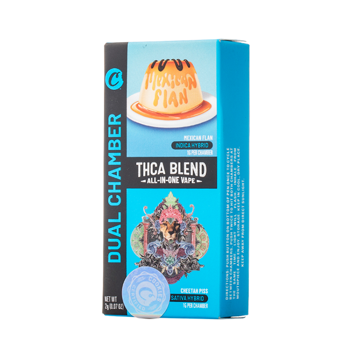 cookies dual chamber thca disposable vape mexican flan cheetah piss