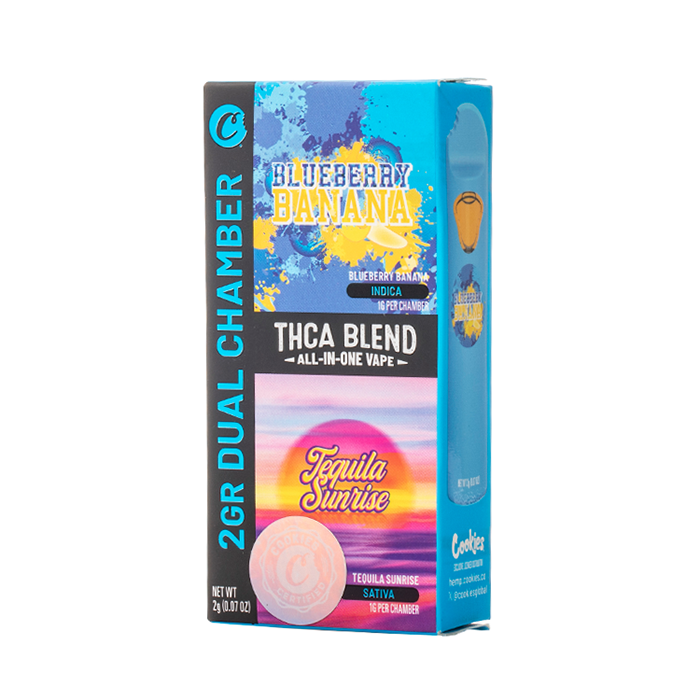 cookies dual chamber thca disposable vape blueberry banana tequila sunrise